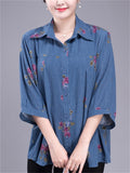 Elegant Plus Size Summer Print Lapel Shirt for Women