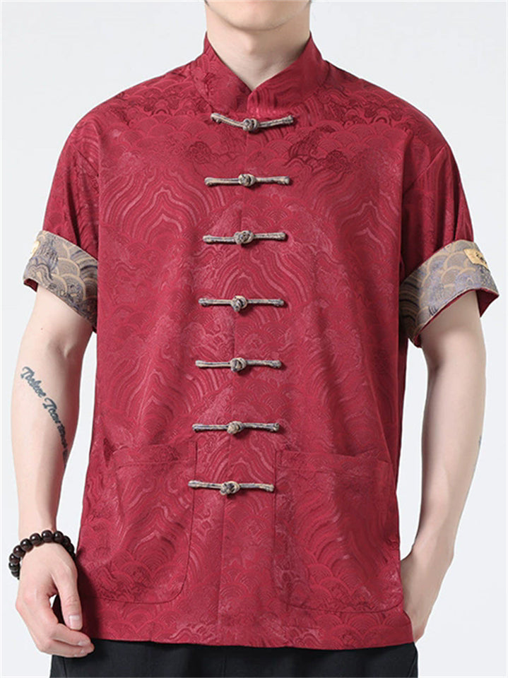 Men's Chinese-style Stand Collar Short Sleeve Jacquard Shirt