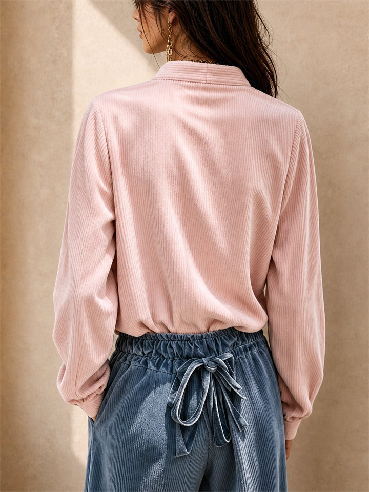 Women Corduroy Henley Shirt Button Down Long Sleeve Shirt