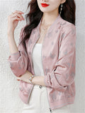 Women's Casual Butterflies Pattern Waist Length Baseball Collar Jacket