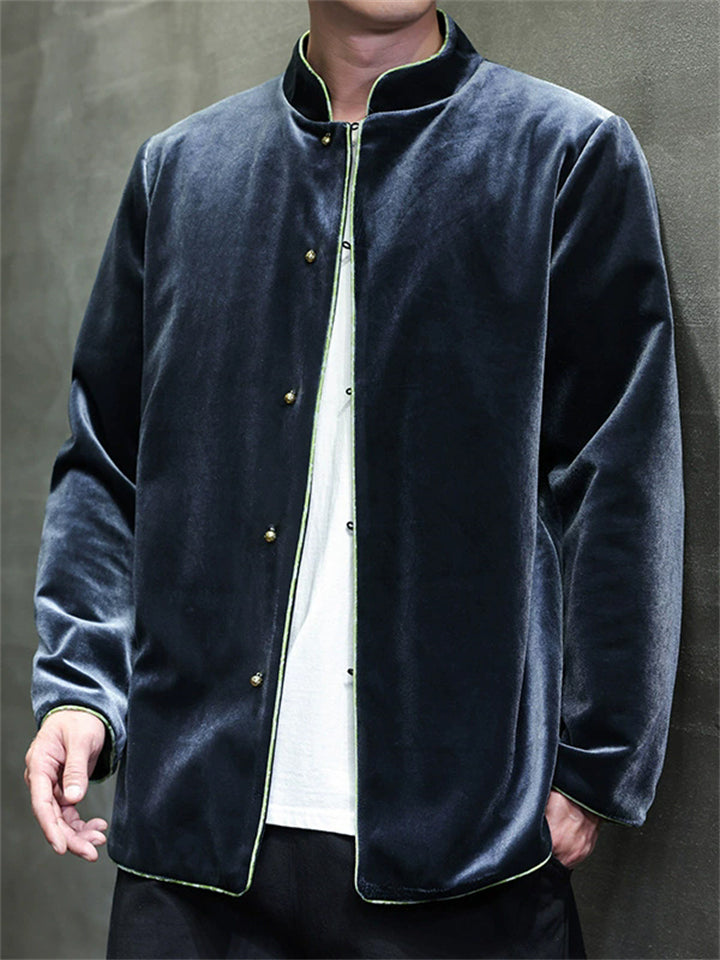 Men's Retro Chinese Style Autumn Velvet Contrast Trim TangSuit Jackets