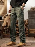 Men's Autumn Outdoor Cotton Drawstring Loose Fit Cargo Pants with Multi-Pockets