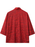 Men's Chinese Style Loong Jacquard Zen Style Half Sleeve Cardigan