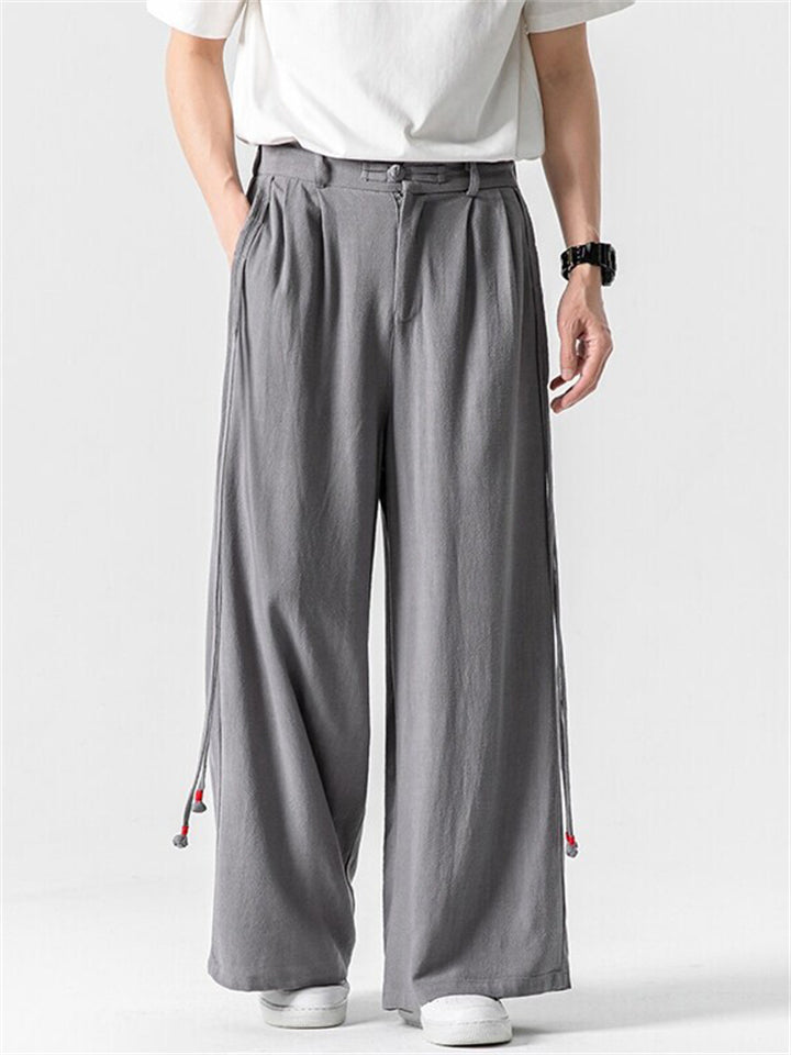 Summer Men's Comfy Solid Color Linen Wide Leg Pants