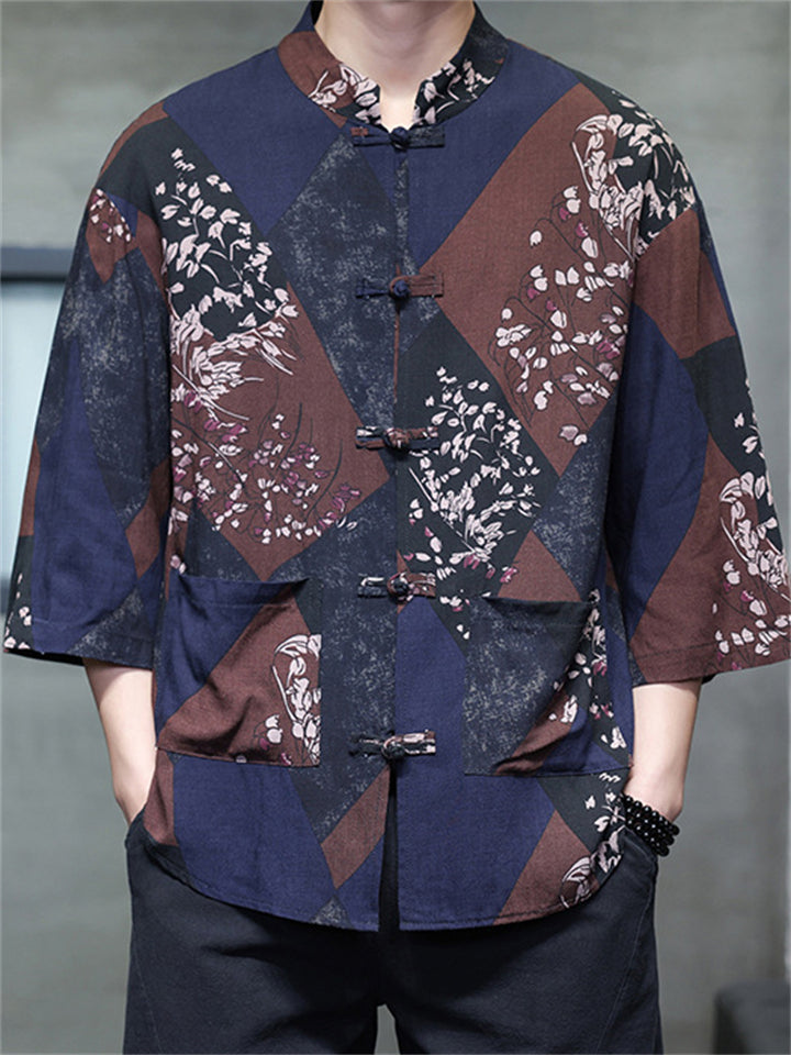 Men's Summer Trendy Chinese Style Printed Button Up TangSuit Shirt