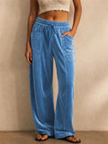 Womens Trendy Velvet High Waisted Wide Leg Cargo Pants