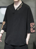 Men's Chinese Style Embroidered 3/4 Sleeve Hanfu TangSuit Shirt