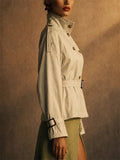 Women Double Breasted Short Trench Coat Belted Jacket