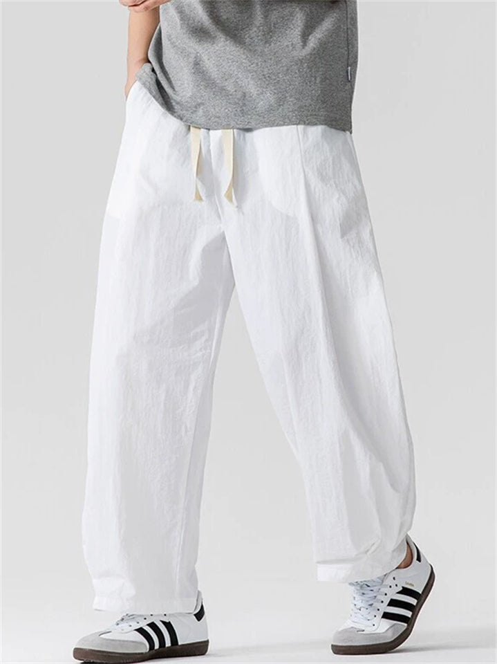 Men's Summer Japanese Style Drawstring Wide Leg Cargo Pants