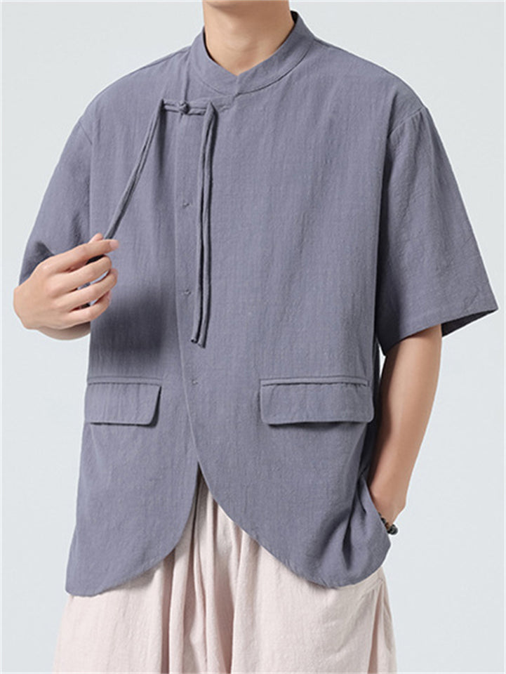 Men's Summer Chinese Style Fringe Button Stand Collar Shirt