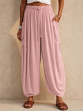 Womens Casual Cotton Linen High Waisted Lantern Pants