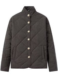 Women's Retro Solid Color Casual Argyle Check Stand Collar Coat