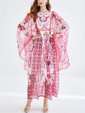 Women's Elegant Round Neck Print Flare Sleeve Maxi Dress
