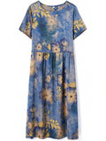 Women's Loose  Floral Print O-neck Short Sleeve Dress