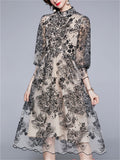 Women's Summer Embroidery Hollow Mesh Midi Dress