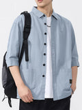 Men's Casual Solid Color Cotton 3/4 Sleeve Cargo Shirts