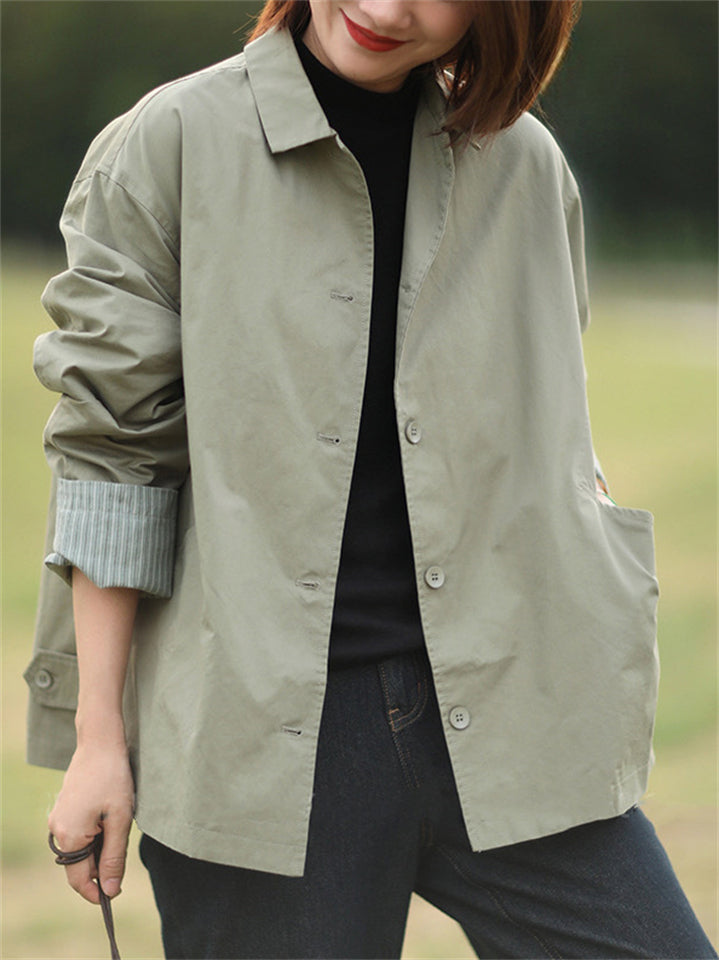 Korean Style Casual Simple Short Trench Jacket for Women