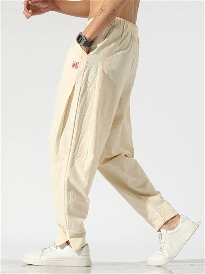Men's Solid Color Hanzi Pattern Drawstring Jogger Pants