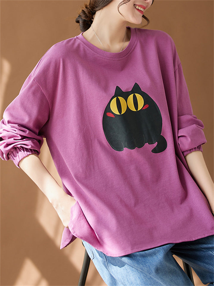 Women's Cartoon Print Loose Fit Side Slit T-shirts
