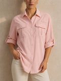 Women Button Down Shirt Quick Dry Roll Sleeve Outdoor Top