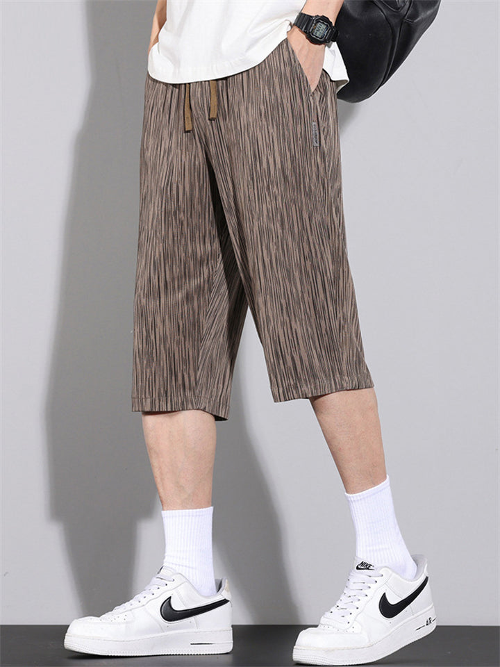 Men's Summer Cool Comfy Drawstring Striped Loose Capri Pants
