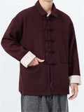 Men's Autumn Chinese Style Solid Color Geometric Texture Tangsuit Jackets