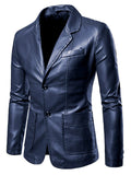 Men's Autumn PU Leather Blazer Slim Fit Casual Business Office Jackets