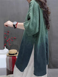 Women's Summer Gradient Distressed Loose Splited Short Sleeve Shirt