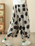 Women's Polka Dots Elastic Waist Pockets Cropped Pants