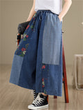 Summer Women's Patchwork Wide Leg Cropped Jeans