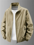 ‌Men's Lightweight Stand Collar Zipper Jacket with Pockets Casual Wear