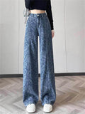 Women's Stylish Printed High Waist Wide Leg Denim Jeans