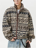 Men's Autumn Ethnic Style Jacquard Stand Collar Zip Up Cardigan Coats