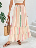 Summer Boho A-Line Contrast Color Elastic Waist Skirts for Women