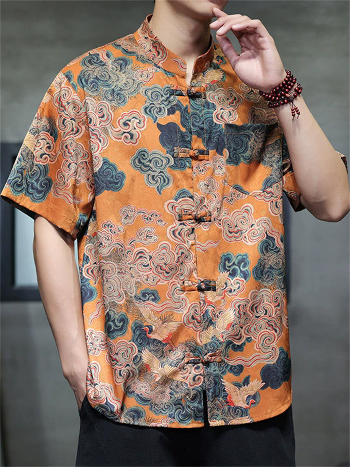 Men's Summer Cool Chinese Style Printed Frog Button TangSuit Shirts