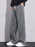 Men's Autumn Darwstring Loose Fit Straight Leg Casual Washed Denim Pants