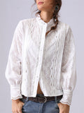 Women's French Style Elegant Embroidery Long Sleeve Lace Shirts