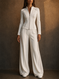 Women's White Contrast Trim 2 Piece Zip Slim Jacket and Wide Leg Tracksuit