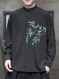 Men Chinese Style Long Sleeve Loose Fit Shirt with Bamboo Leaf Print