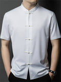 Cool Men's Chinese-style Button Stand Collar Short Sleeve Shirt