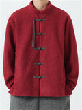 Fleece Mandarin Collar Coat for Men with Traditional Chinese Buttons