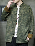 Men's Chinese Style Print Contrast Color Stand Collar TangSuit Jacket