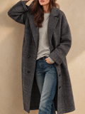 Women Trendy Plaid Double Breasted Long Trench Coat