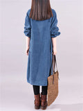 Female Leisure Turtleneck Plush Lining Corduroy Midi Dress