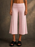 Women Foldover Waist Wide Leg Lounge Capri Yoga Pants