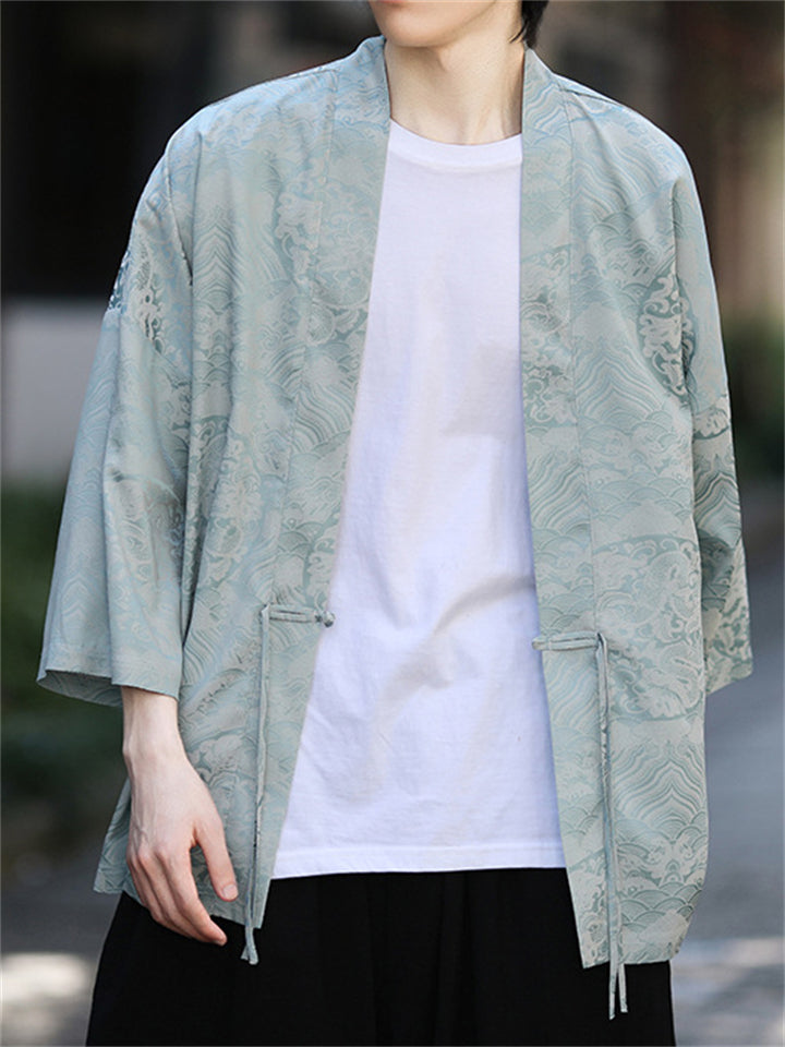 Chinese Style Vintage Loong Print Cardigan Shirt for Men