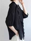 Women's Black Patchwork Casual Round Neck Short Sleeve Shirt