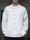 Men Chinese Style Linen Cotton Stand Collar Long Sleeve Shirts