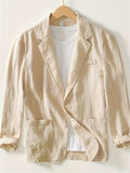Men's Casual Solid Color Cotton Suit Collar Jacket