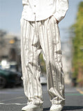 Men's Retro Straight Leg Striped Casual Pants with Elastic Waist